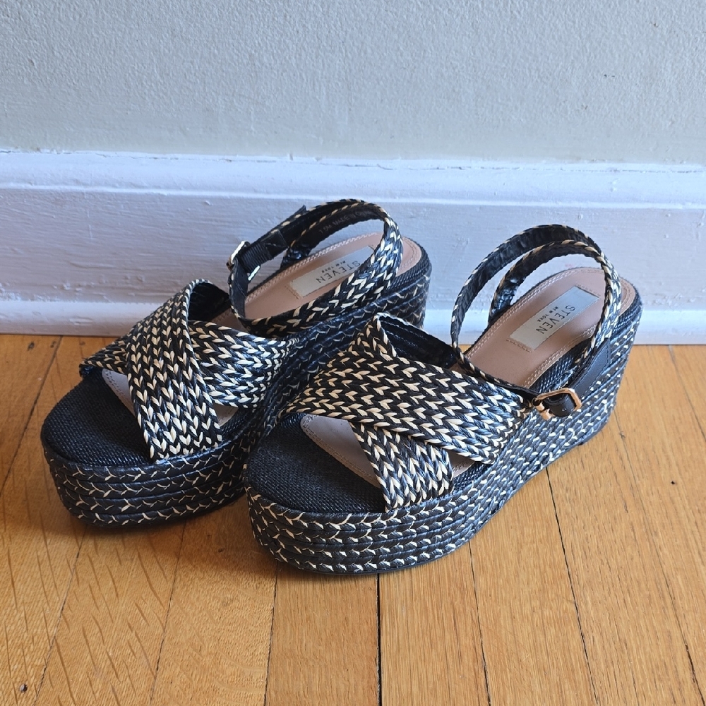 STEVEN NEW YORK, Randal Platform Sandal, Black & Tan, EUC, Women's 7.5